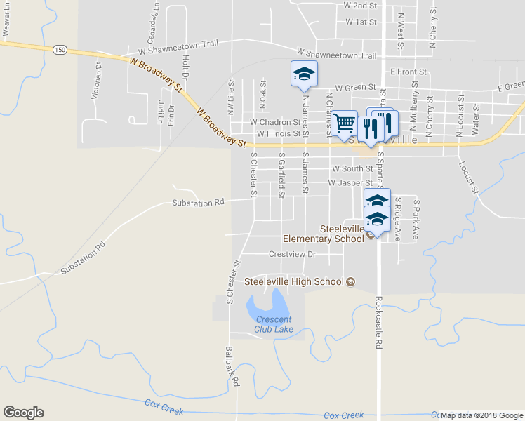 map of restaurants, bars, coffee shops, grocery stores, and more near 508 South Chester Street in Steeleville
