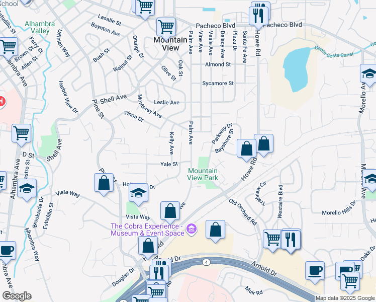 map of restaurants, bars, coffee shops, grocery stores, and more near 731 Palm Avenue in Martinez