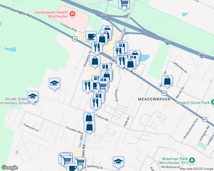 map of restaurants, bars, coffee shops, grocery stores, and more near 810 Bypass Road in Winchester