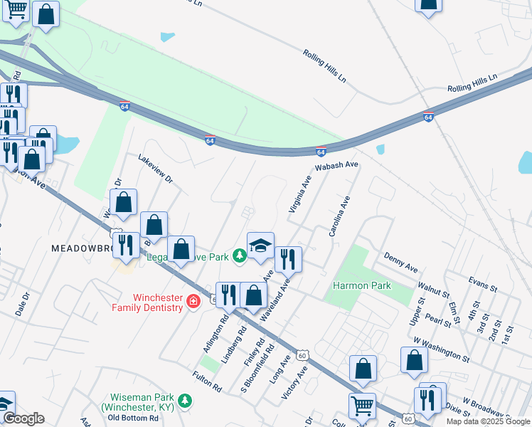 map of restaurants, bars, coffee shops, grocery stores, and more near 205 Floyd Clay Drive in Winchester