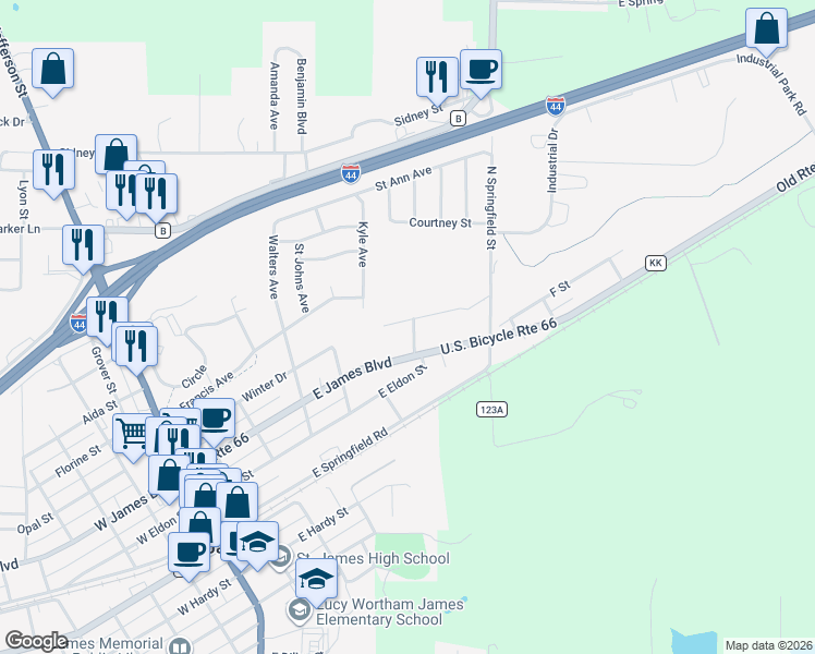 map of restaurants, bars, coffee shops, grocery stores, and more near 535 Christine Street in Saint James