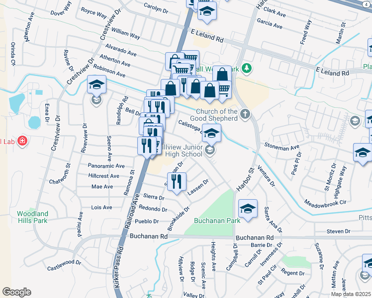 map of restaurants, bars, coffee shops, grocery stores, and more near 159 El Dorado Drive in Pittsburg