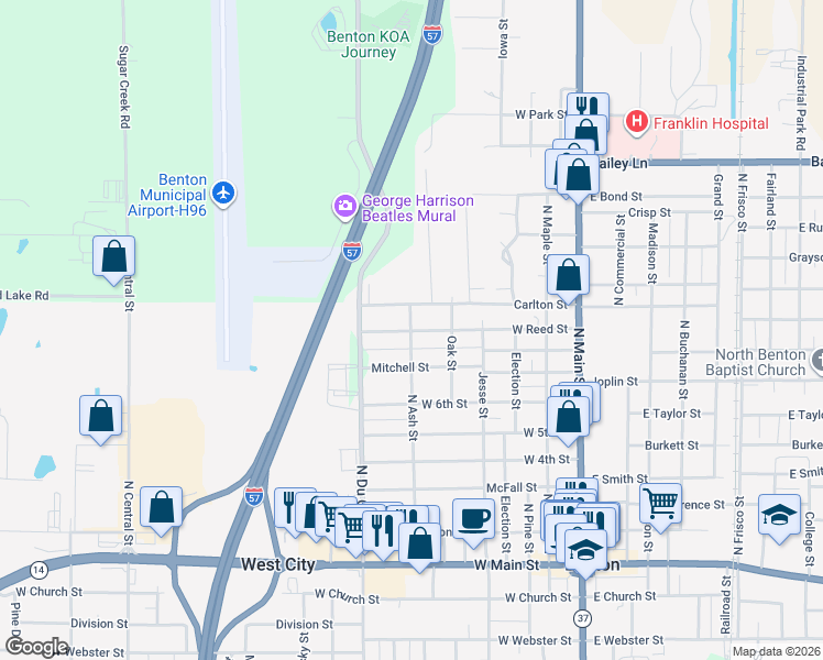 map of restaurants, bars, coffee shops, grocery stores, and more near 598 W Reed St in Benton