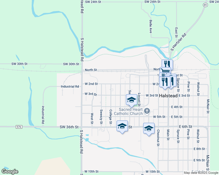 map of restaurants, bars, coffee shops, grocery stores, and more near 209 College Street in Halstead
