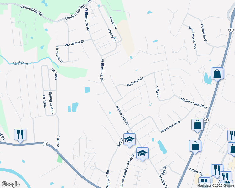 map of restaurants, bars, coffee shops, grocery stores, and more near 180 Mallard Pointe Boulevard in Shepherdsville