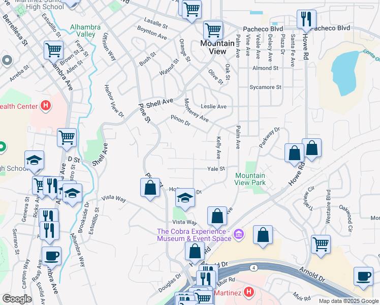 map of restaurants, bars, coffee shops, grocery stores, and more near 755 Missouri Street in Martinez
