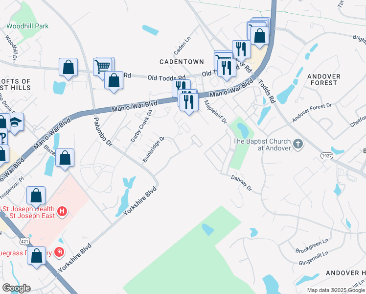map of restaurants, bars, coffee shops, grocery stores, and more near 305 Lindenhurst Drive in Lexington