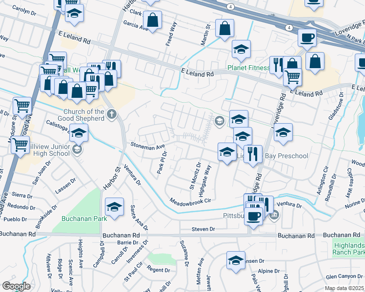 map of restaurants, bars, coffee shops, grocery stores, and more near 14 Meadowbrook Avenue in Pittsburg
