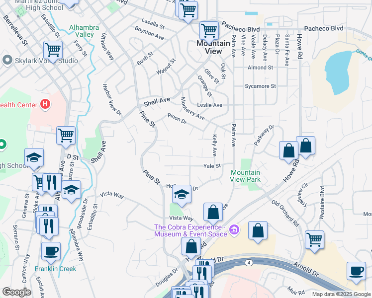 map of restaurants, bars, coffee shops, grocery stores, and more near 755 Missouri Street in Martinez