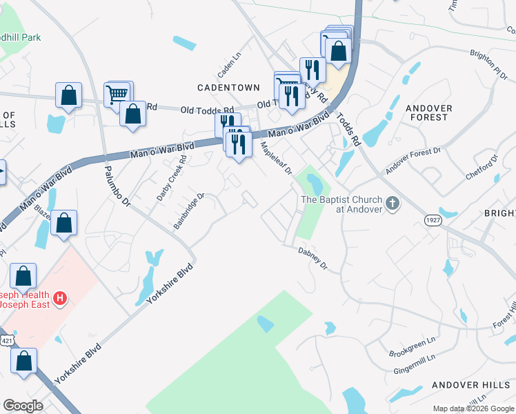 map of restaurants, bars, coffee shops, grocery stores, and more near 3170 Mapleleaf Drive in Lexington