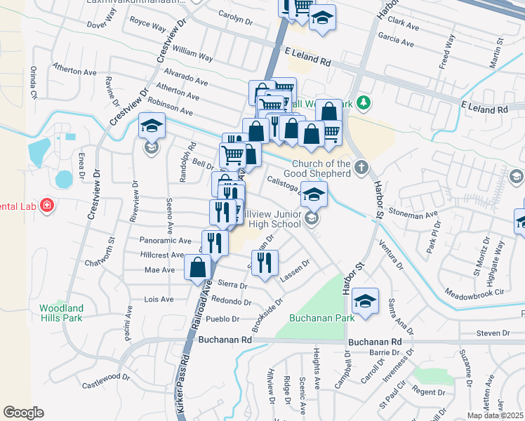 map of restaurants, bars, coffee shops, grocery stores, and more near 145 El Dorado Drive in Pittsburg