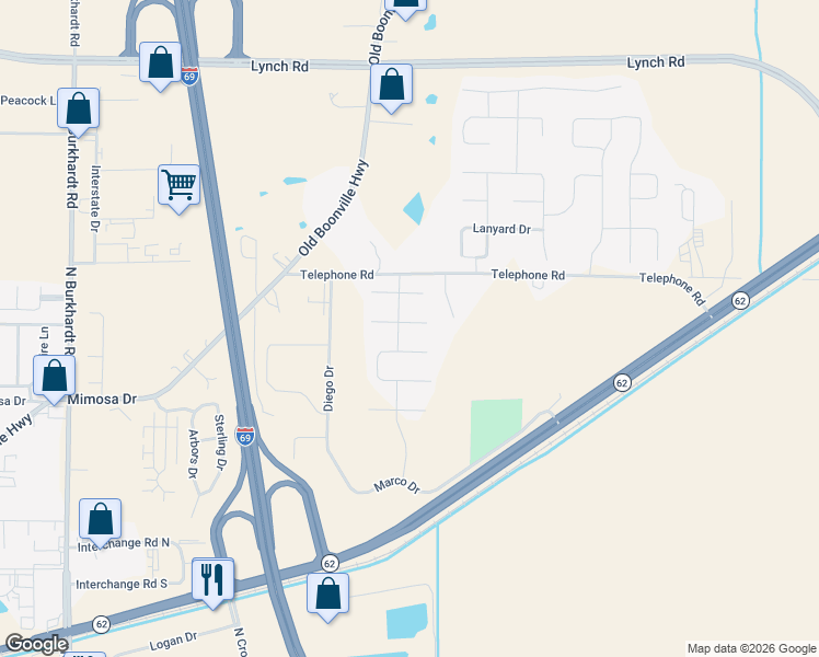 map of restaurants, bars, coffee shops, grocery stores, and more near 7547 Barnum Court in Evansville