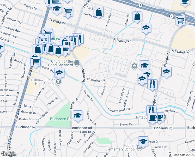 map of restaurants, bars, coffee shops, grocery stores, and more near 273 Luau Drive in Pittsburg