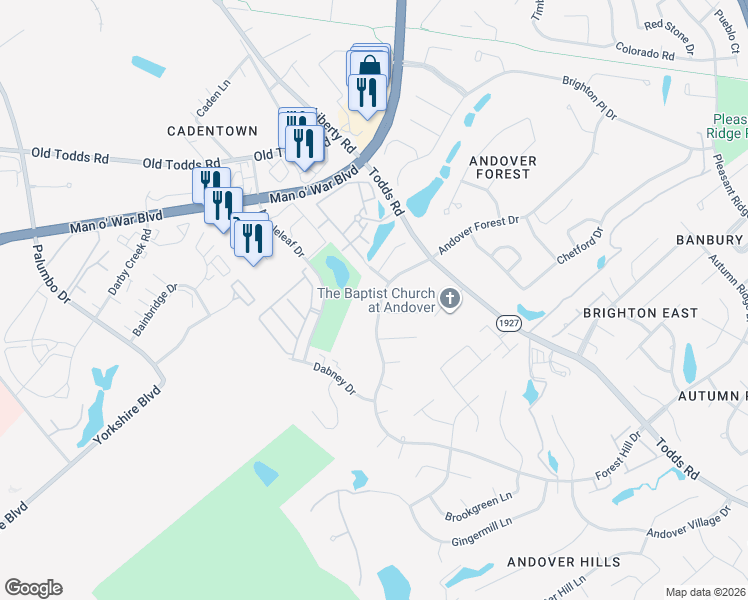 map of restaurants, bars, coffee shops, grocery stores, and more near 264 Forest Hill Drive in Lexington