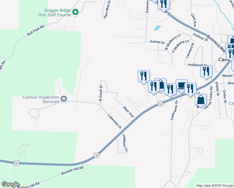 map of restaurants, bars, coffee shops, grocery stores, and more near 237 Blair Avenue in Camdenton