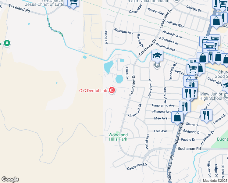 map of restaurants, bars, coffee shops, grocery stores, and more near 3804 Malibu Place in Pittsburg