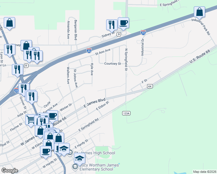 map of restaurants, bars, coffee shops, grocery stores, and more near 535 Christine Street in Saint James