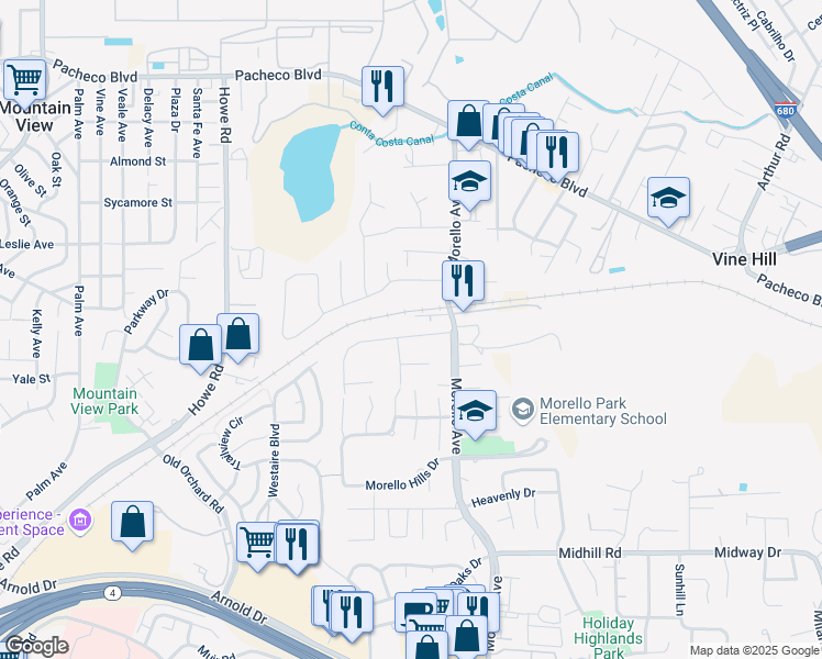 map of restaurants, bars, coffee shops, grocery stores, and more near 1030 Marie Avenue in Martinez