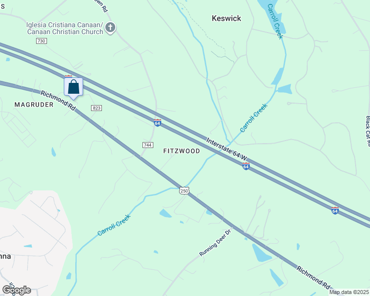 map of restaurants, bars, coffee shops, grocery stores, and more near 3941 Fitzwood Drive in Keswick