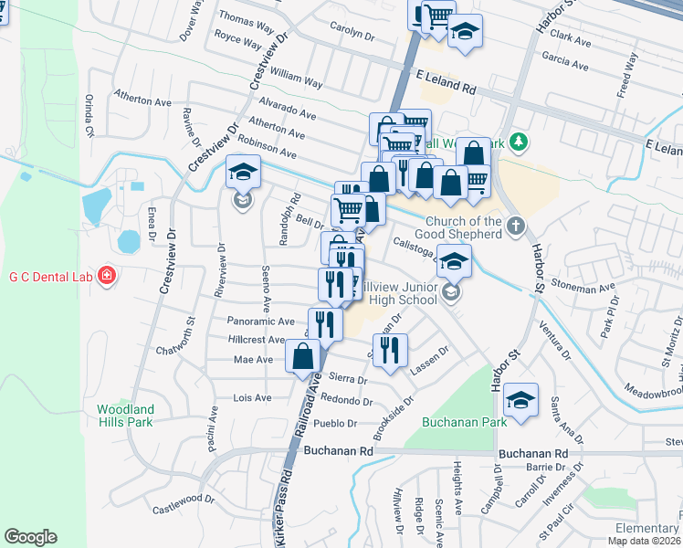 map of restaurants, bars, coffee shops, grocery stores, and more near 3846 Railroad Avenue in Pittsburg