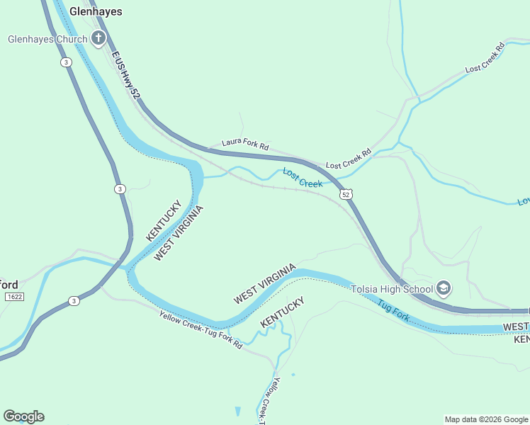 map of restaurants, bars, coffee shops, grocery stores, and more near Route 52 in Fort Gay