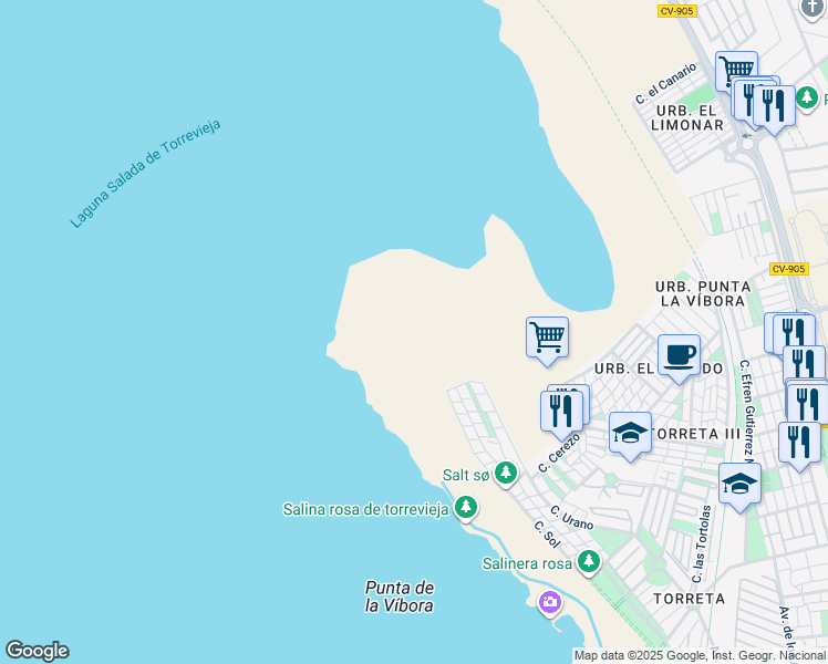 map of restaurants, bars, coffee shops, grocery stores, and more near 289 Calle Sol in Alicante
