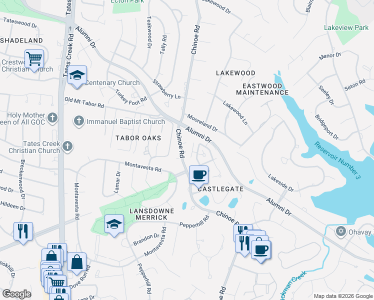 map of restaurants, bars, coffee shops, grocery stores, and more near 1805 Saint Ives Circle in Lexington