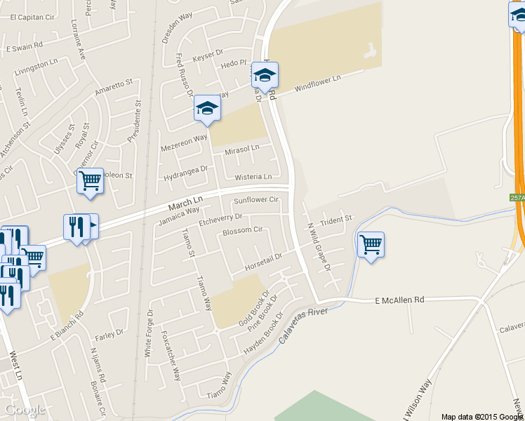 map of restaurants, bars, coffee shops, grocery stores, and more near 2693 Blossom Circle in Stockton