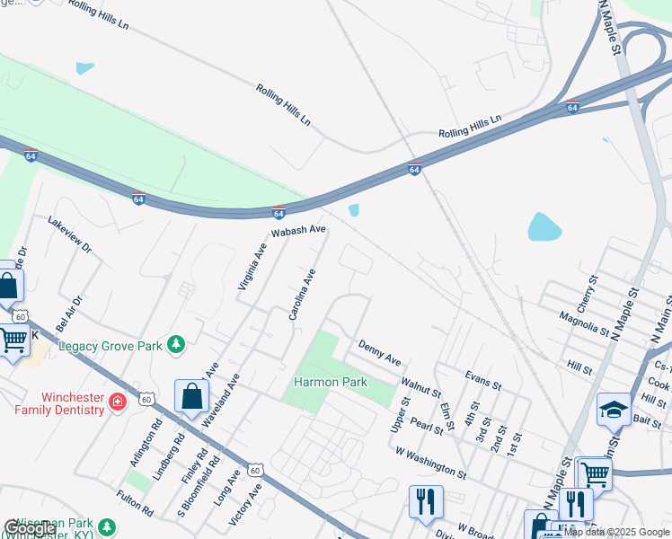 map of restaurants, bars, coffee shops, grocery stores, and more near 118 Spruce Court in Winchester