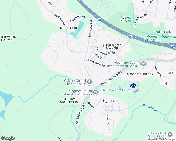 map of restaurants, bars, coffee shops, grocery stores, and more near 1151 Sunset Avenue Extended in Charlottesville