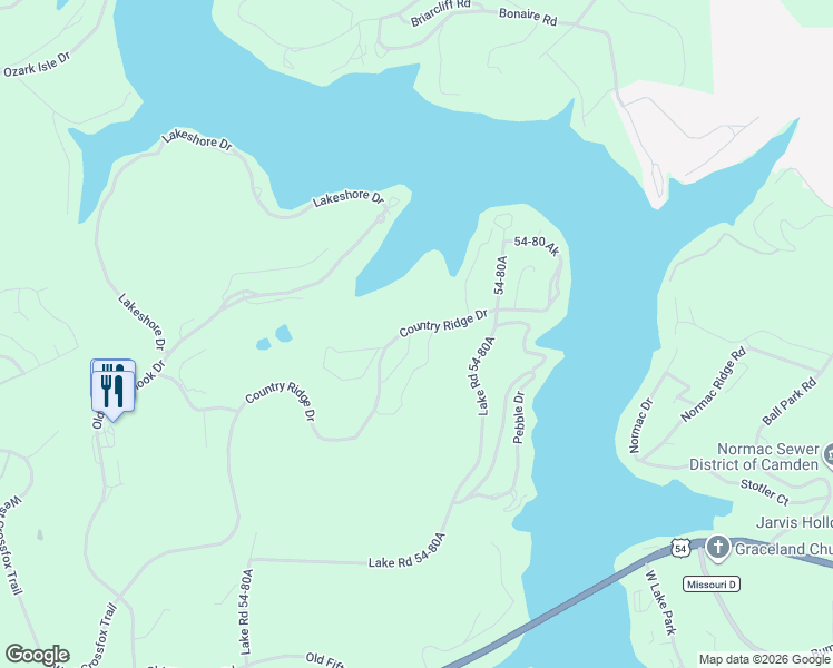 map of restaurants, bars, coffee shops, grocery stores, and more near 401 Country Ridge Drive in Camdenton