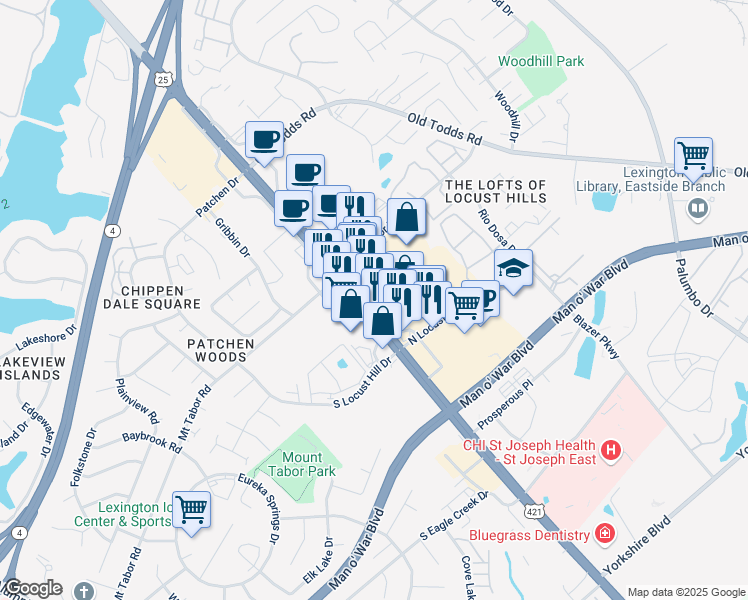map of restaurants, bars, coffee shops, grocery stores, and more near 2907 Richmond Rd in Lexington