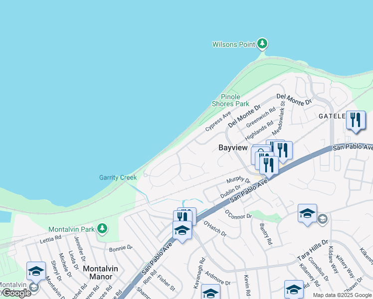 map of restaurants, bars, coffee shops, grocery stores, and more near 2092 Cypress Avenue in San Pablo