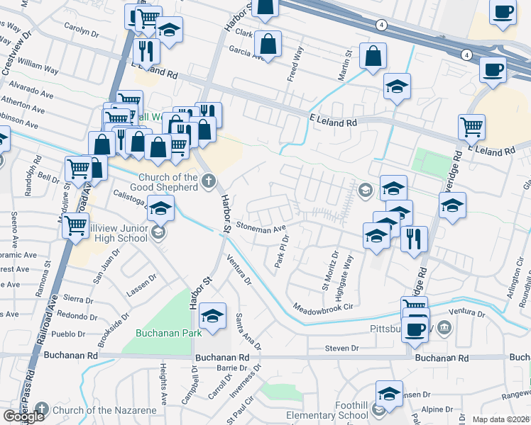 map of restaurants, bars, coffee shops, grocery stores, and more near 229 Queens Way in Pittsburg