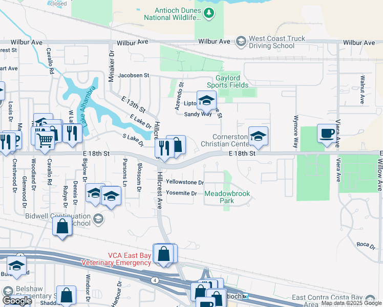 map of restaurants, bars, coffee shops, grocery stores, and more near 1684 Somerset Place in Antioch