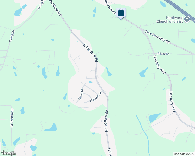 map of restaurants, bars, coffee shops, grocery stores, and more near 2711 North Red Bank Road in Evansville
