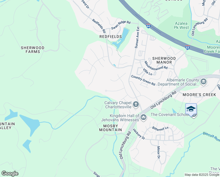 map of restaurants, bars, coffee shops, grocery stores, and more near 338 Maroon Creek Court in Charlottesville