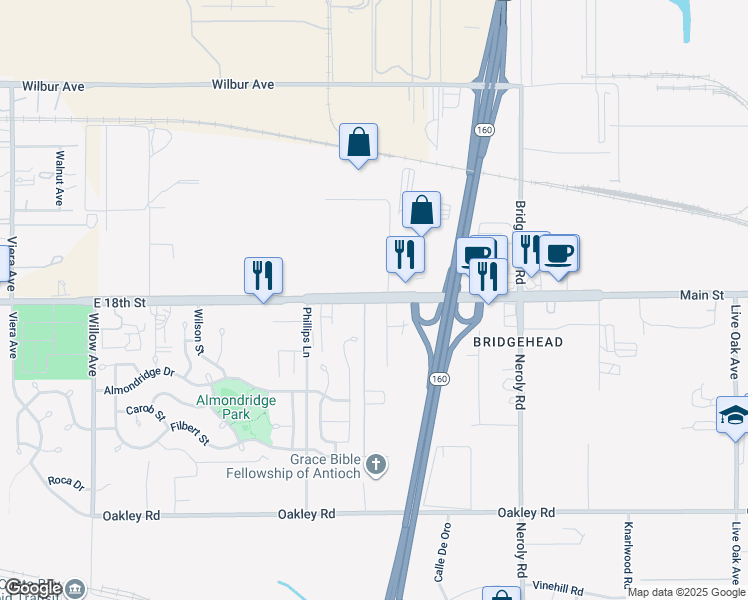 map of restaurants, bars, coffee shops, grocery stores, and more near 1742-1798 Drive in Way in Antioch