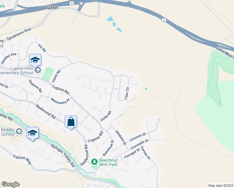 map of restaurants, bars, coffee shops, grocery stores, and more near 385 Violet Road in Hercules