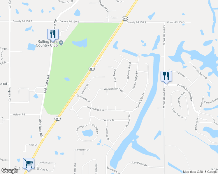 map of restaurants, bars, coffee shops, grocery stores, and more near 5922 Woodbridge Trail in Newburgh