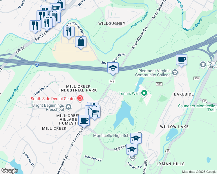 map of restaurants, bars, coffee shops, grocery stores, and more near 1623 Avon Street Extended in Charlottesville