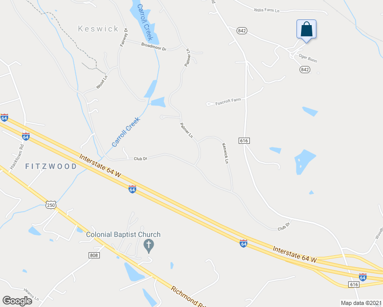 map of restaurants, bars, coffee shops, grocery stores, and more near 1115 Club Drive in Keswick