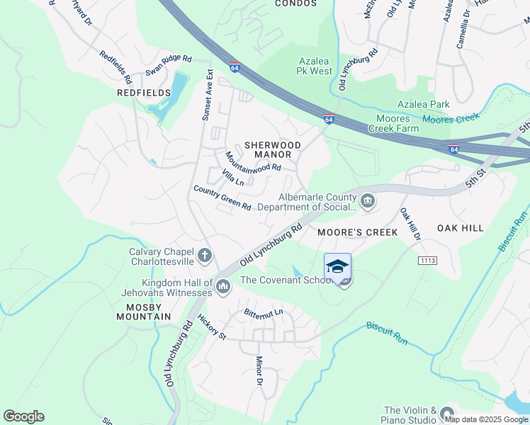 map of restaurants, bars, coffee shops, grocery stores, and more near 667 Country Green Road in Charlottesville