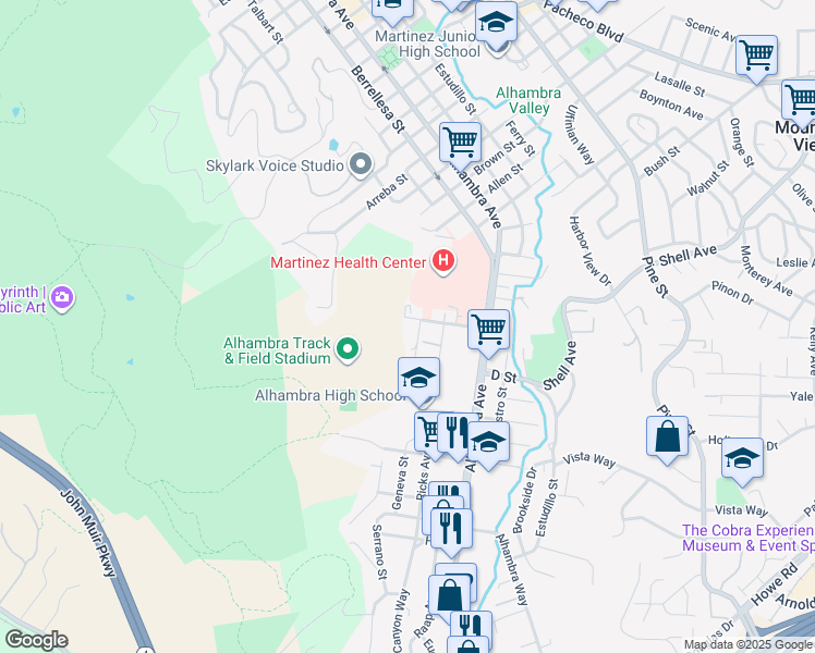 map of restaurants, bars, coffee shops, grocery stores, and more near 107 C Street in Martinez