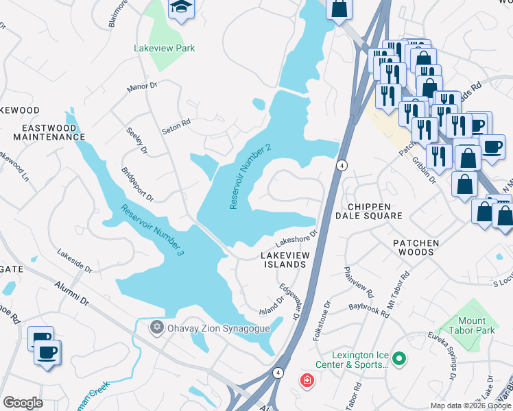 map of restaurants, bars, coffee shops, grocery stores, and more near 787 Harbor Point in Lexington