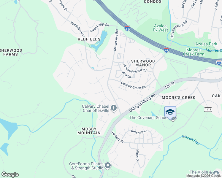 map of restaurants, bars, coffee shops, grocery stores, and more near 1115 Sunset Avenue Extended in Charlottesville