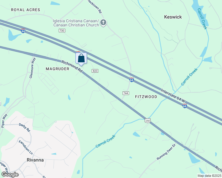 map of restaurants, bars, coffee shops, grocery stores, and more near 3802 Richmond Road in Keswick