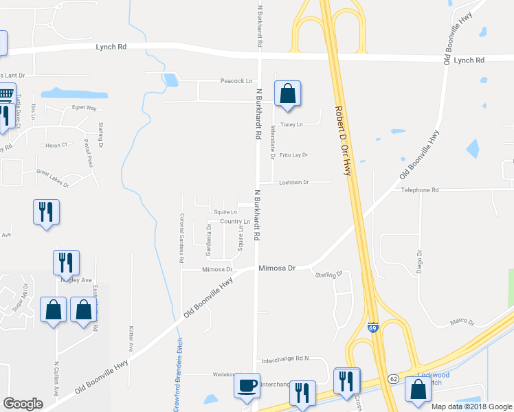 map of restaurants, bars, coffee shops, grocery stores, and more near 3000 North Burkhardt Road in Evansville