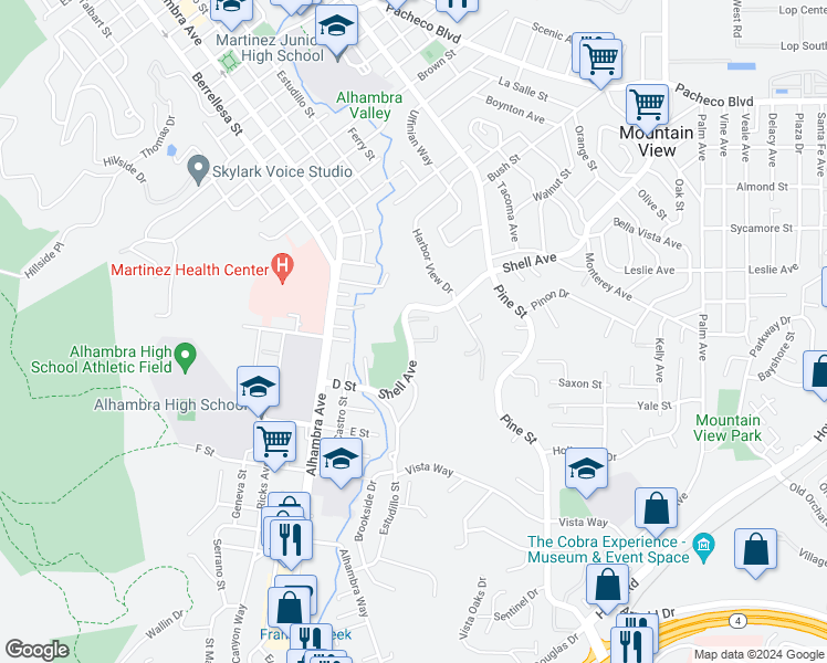 map of restaurants, bars, coffee shops, grocery stores, and more near 752-766 Shell Avenue in Martinez