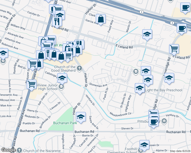 map of restaurants, bars, coffee shops, grocery stores, and more near 224 Queens Way in Pittsburg